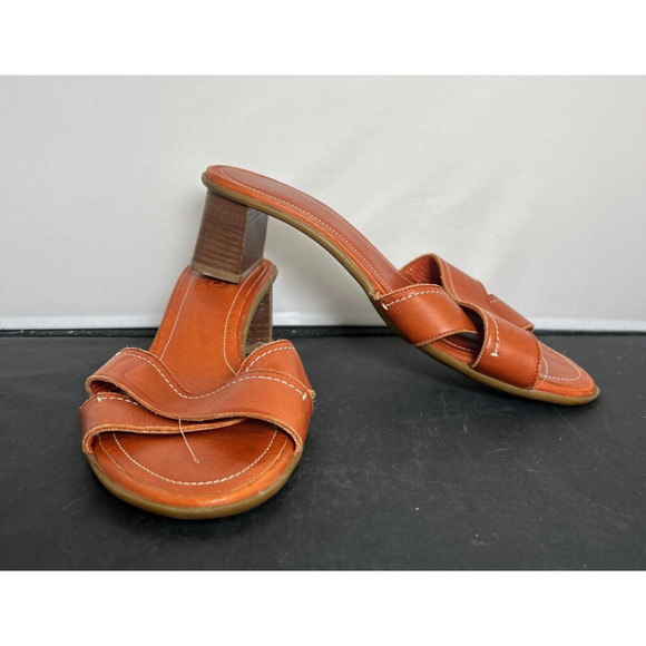 Coach Amaryllis Calf Leather Size 9 Burnt Orange Heeled Sandal Made In Italy - Picture 1 of 13